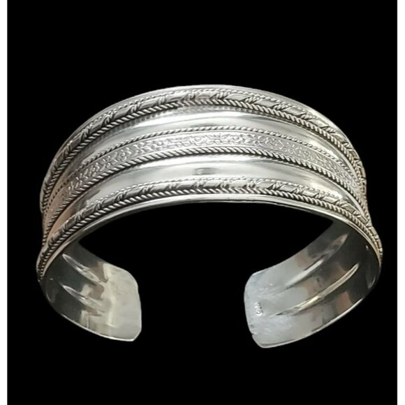 VTG Sterling Silver 925 Cuff Bracelet Boho Flowers Twisted Rope Southwest 33.4g - Picture 2 of 12